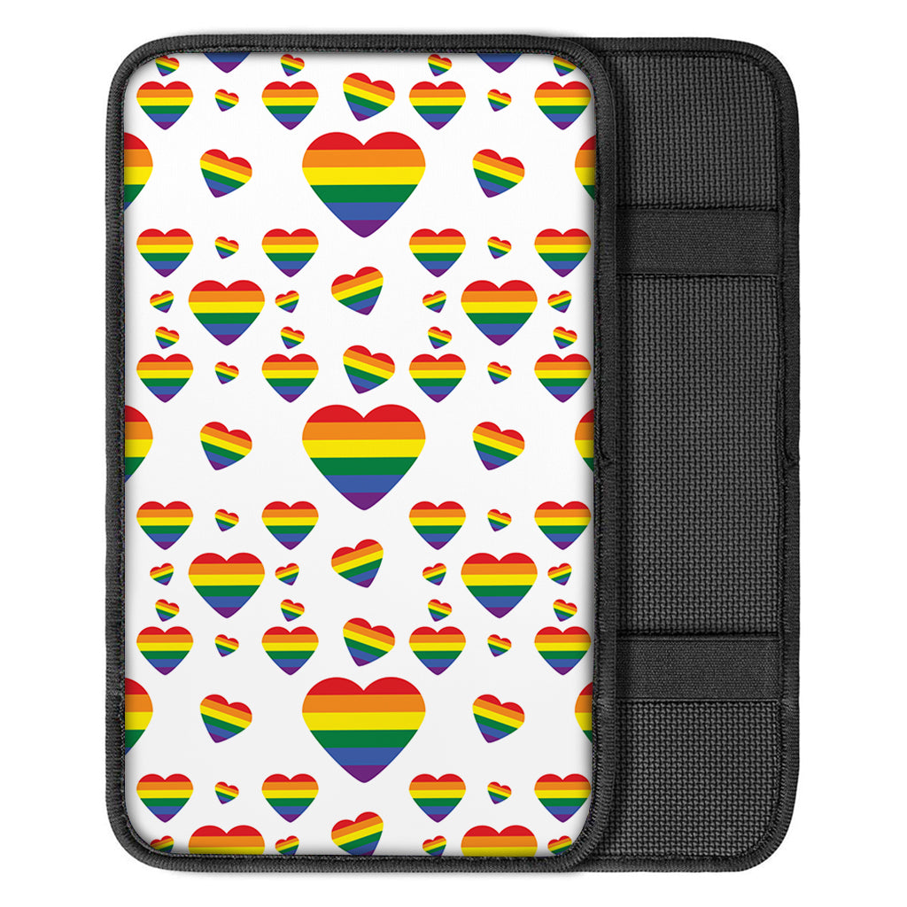 Rainbow LGBT Heart Pattern Print Car Center Console Cover