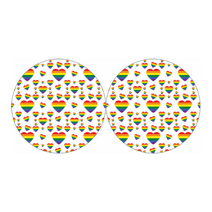 Rainbow LGBT Heart Pattern Print Car Coasters