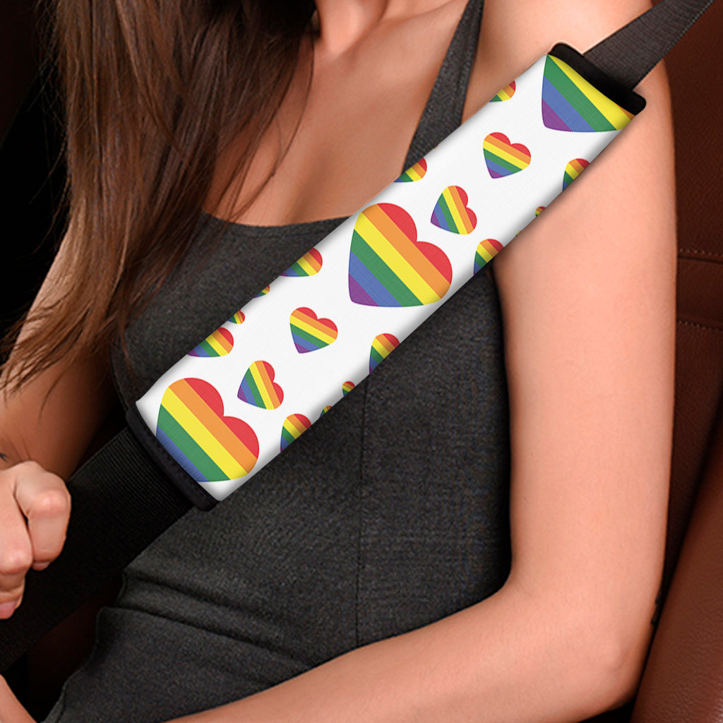Rainbow LGBT Heart Pattern Print Car Seat Belt Covers