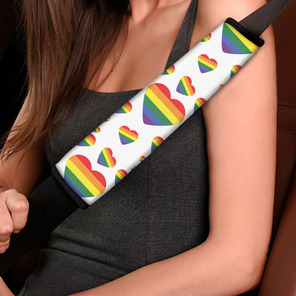Rainbow LGBT Heart Pattern Print Car Seat Belt Covers