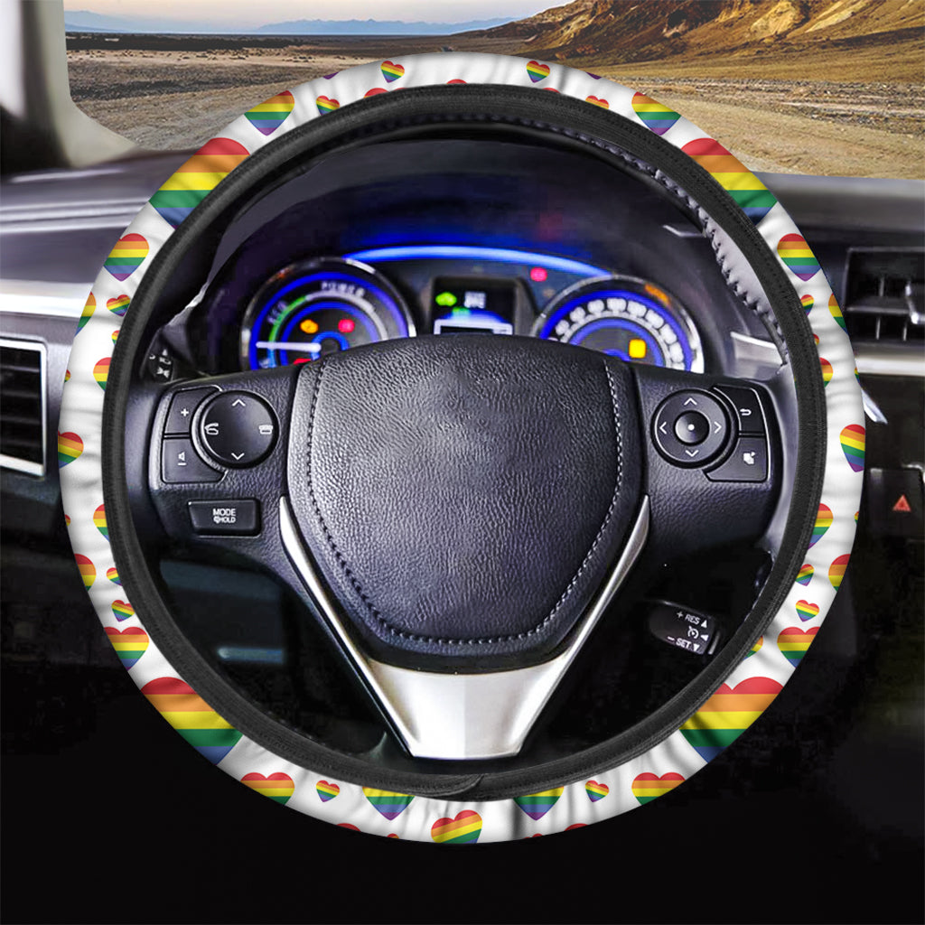 Rainbow LGBT Heart Pattern Print Car Steering Wheel Cover