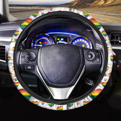 Rainbow LGBT Heart Pattern Print Car Steering Wheel Cover