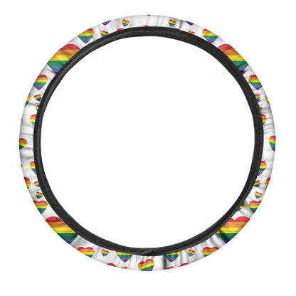 Rainbow LGBT Heart Pattern Print Car Steering Wheel Cover