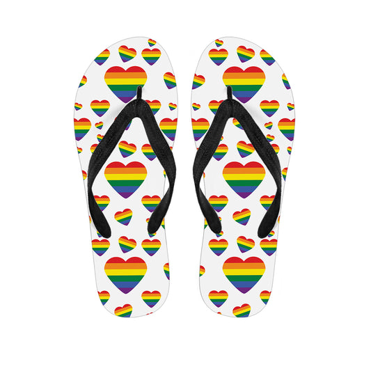 Rainbow LGBT Heart Pattern Print Flip Flops