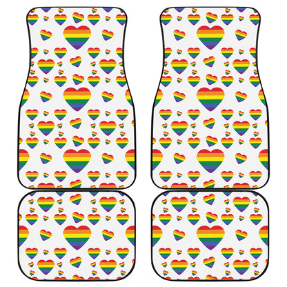 Rainbow LGBT Heart Pattern Print Front and Back Car Floor Mats