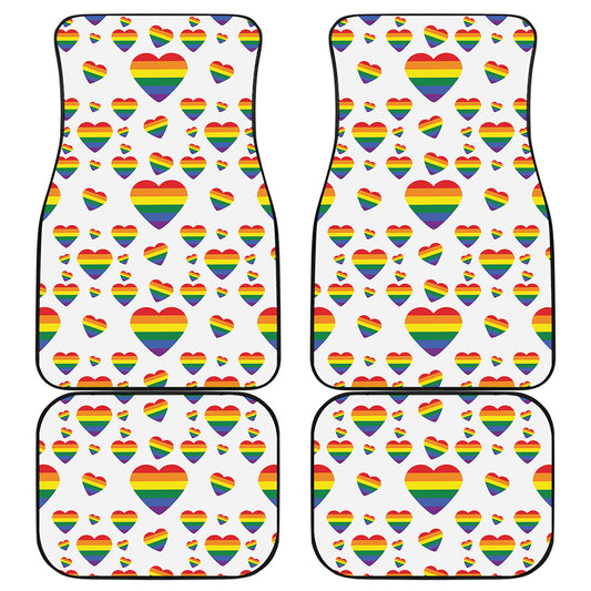 Rainbow LGBT Heart Pattern Print Front and Back Car Floor Mats