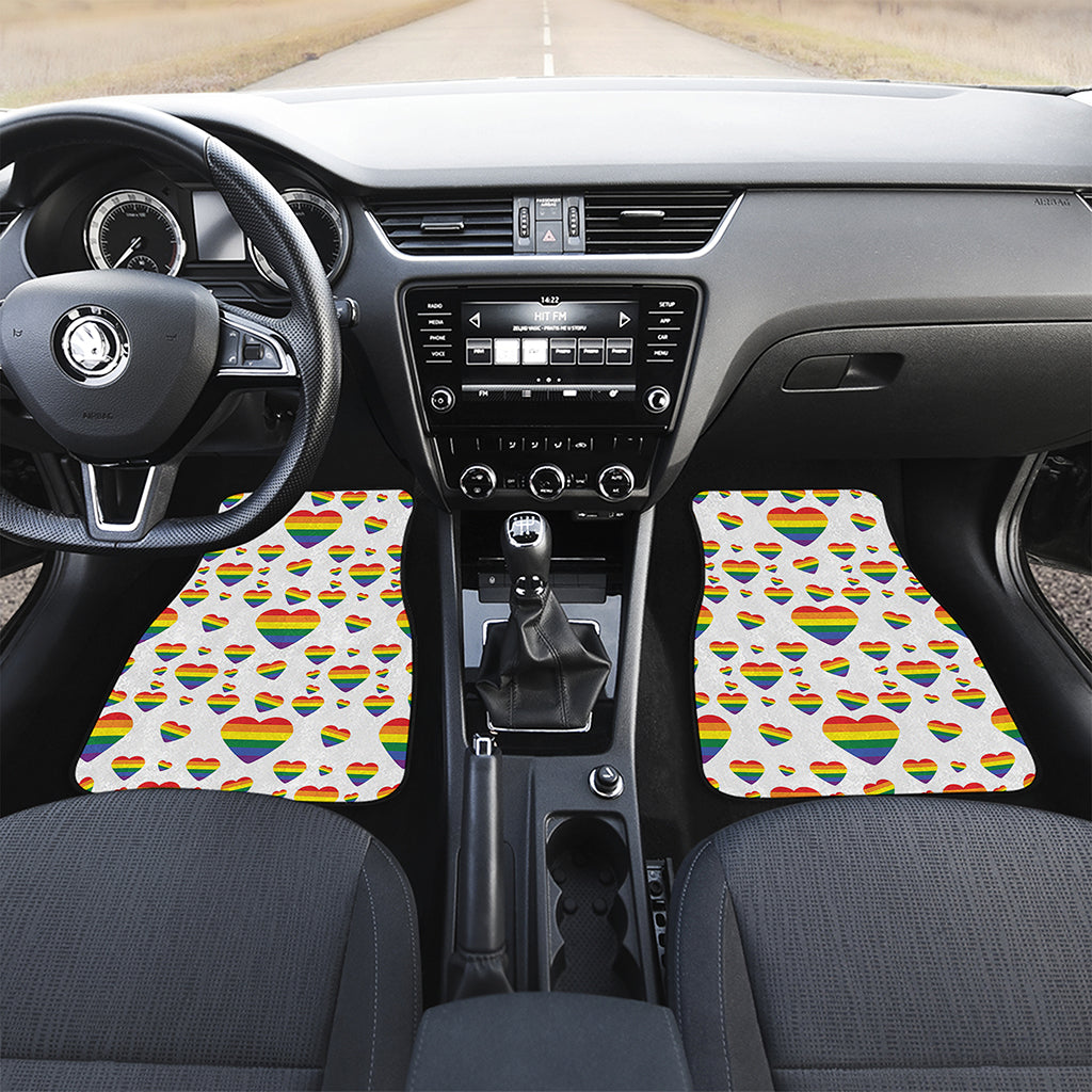 Rainbow LGBT Heart Pattern Print Front and Back Car Floor Mats