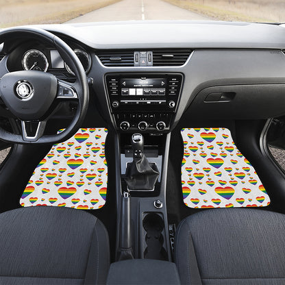 Rainbow LGBT Heart Pattern Print Front and Back Car Floor Mats