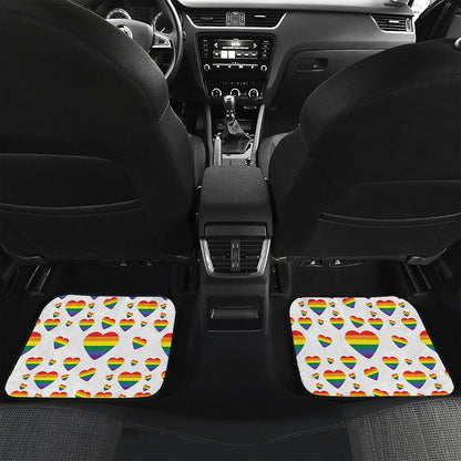 Rainbow LGBT Heart Pattern Print Front and Back Car Floor Mats