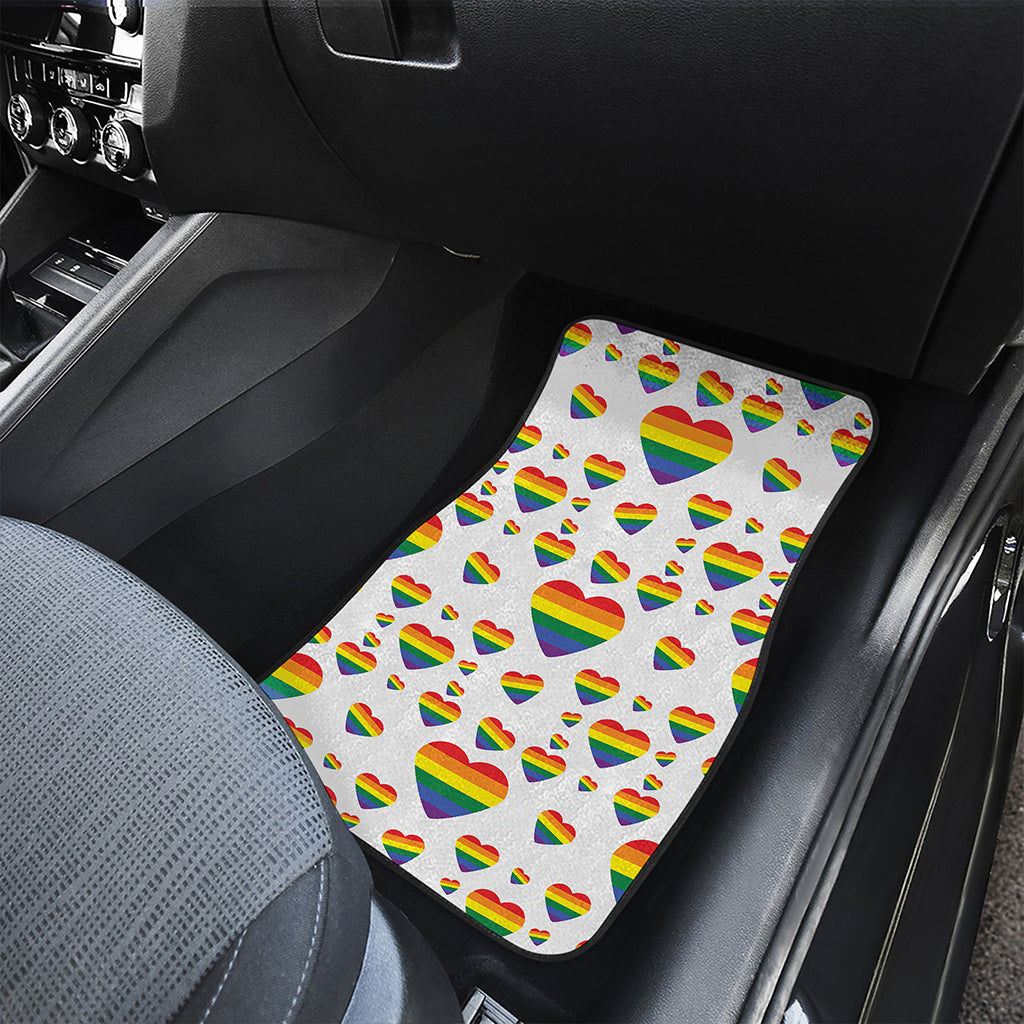 Rainbow LGBT Heart Pattern Print Front and Back Car Floor Mats