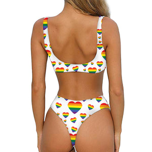 Rainbow LGBT Heart Pattern Print Front Bow Tie Bikini