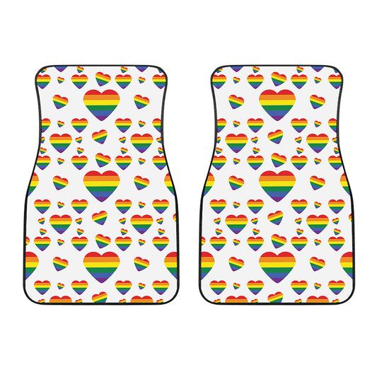 Rainbow LGBT Heart Pattern Print Front Car Floor Mats