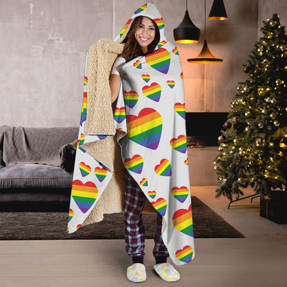 Rainbow LGBT Heart Pattern Print Hooded Blanket