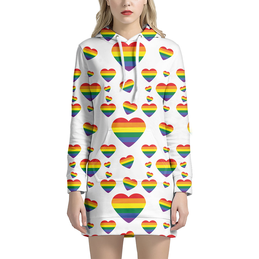 Rainbow LGBT Heart Pattern Print Hoodie Dress