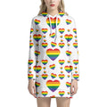 Rainbow LGBT Heart Pattern Print Pullover Hoodie Dress
