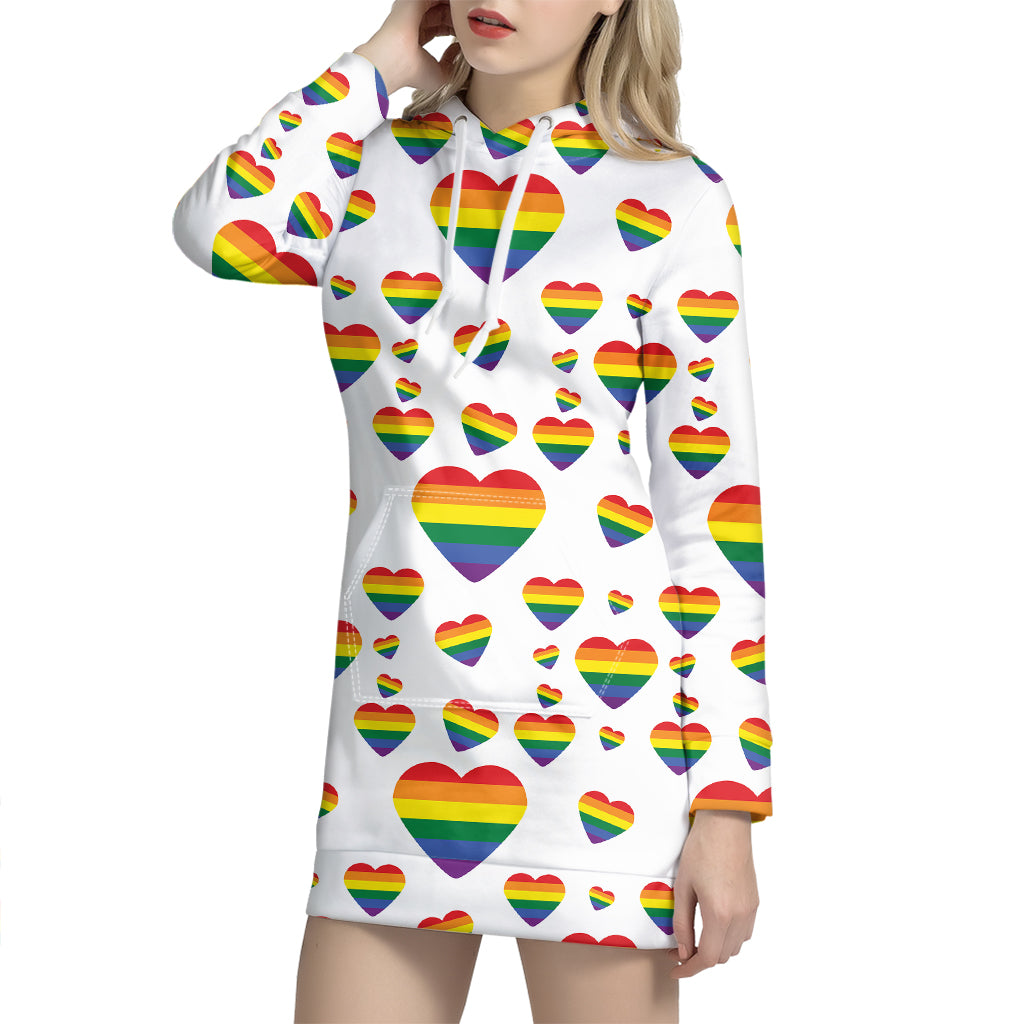 Rainbow LGBT Heart Pattern Print Hoodie Dress