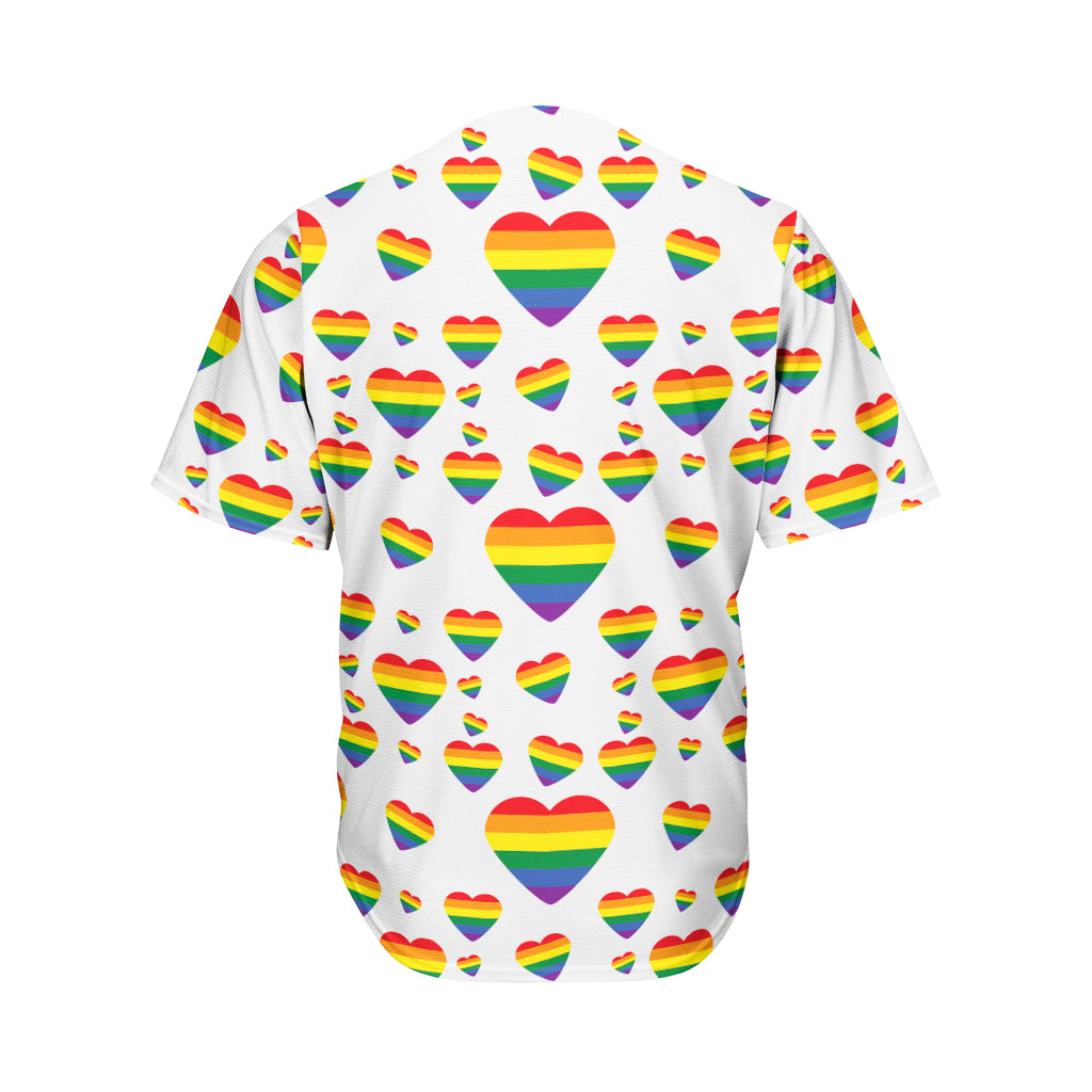 Rainbow LGBT Heart Pattern Print Men's Baseball Jersey