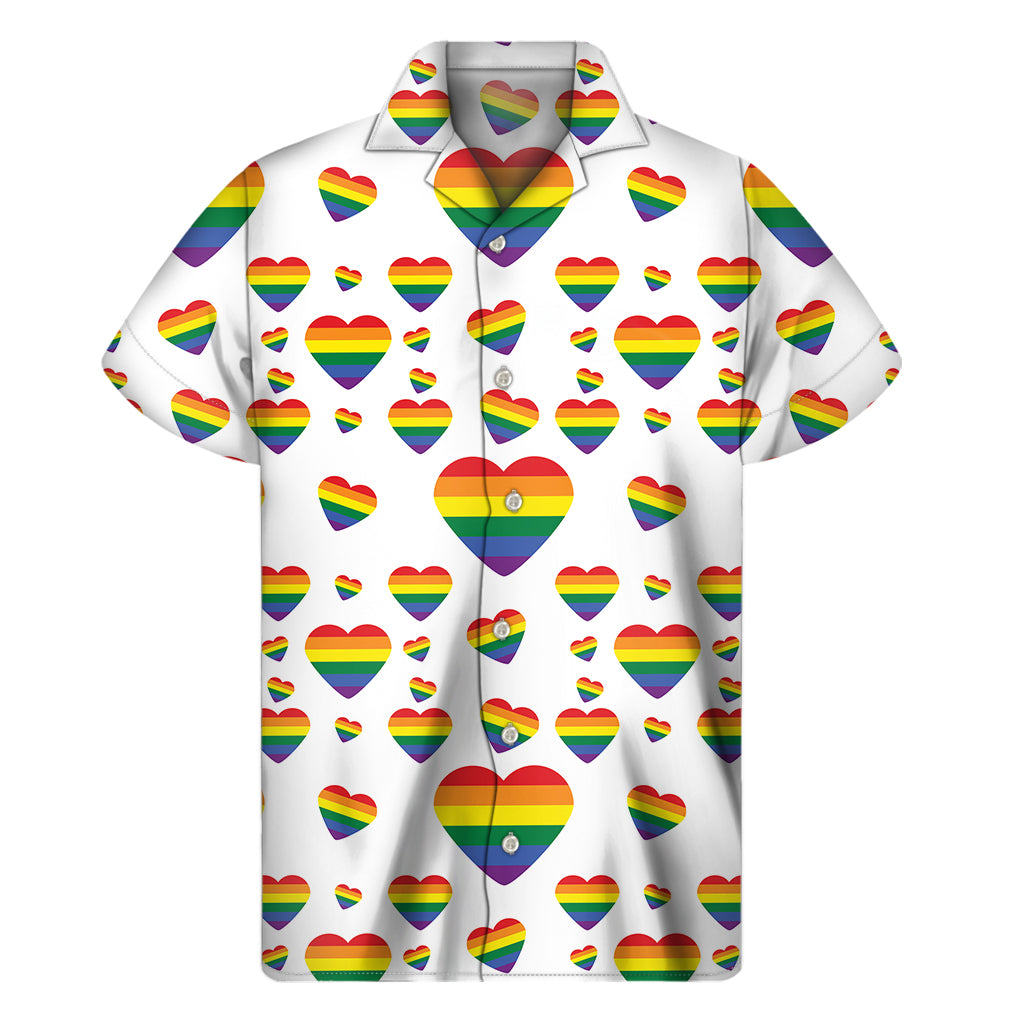 Rainbow LGBT Heart Pattern Print Men's Short Sleeve Shirt