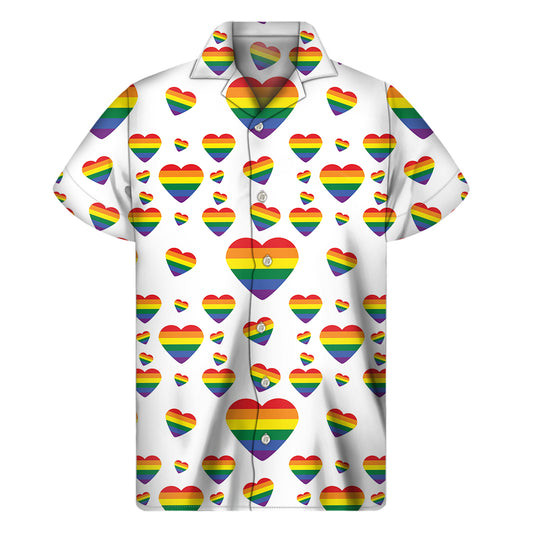 Rainbow LGBT Heart Pattern Print Men's Short Sleeve Shirt