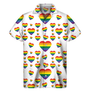 Rainbow LGBT Heart Pattern Print Men's Short Sleeve Shirt