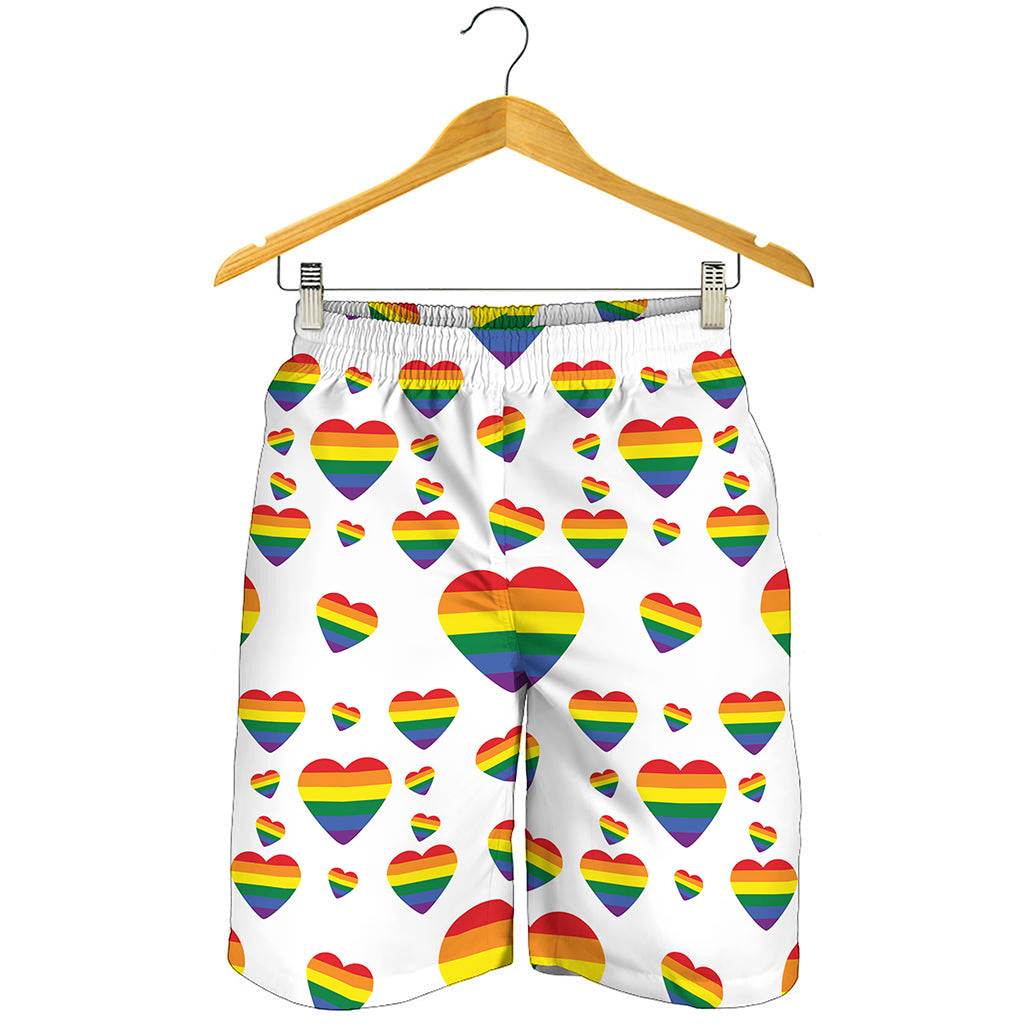 Rainbow LGBT Heart Pattern Print Men's Shorts