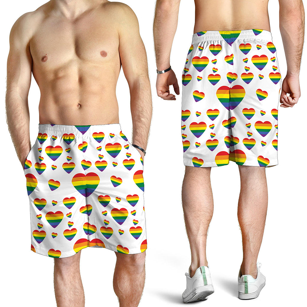 Rainbow LGBT Heart Pattern Print Men's Shorts