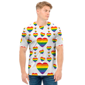 Rainbow LGBT Heart Pattern Print Men's T-Shirt