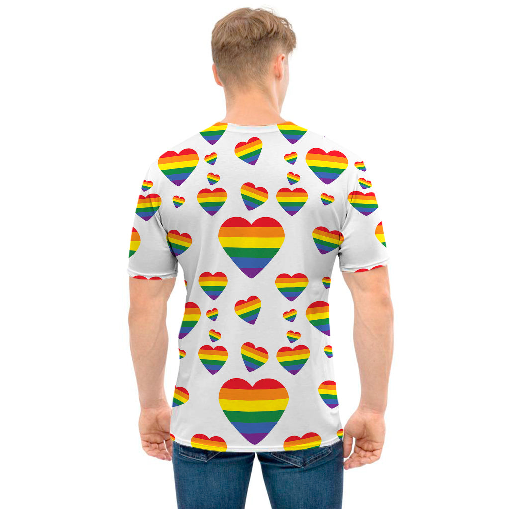 Rainbow LGBT Heart Pattern Print Men's T-Shirt