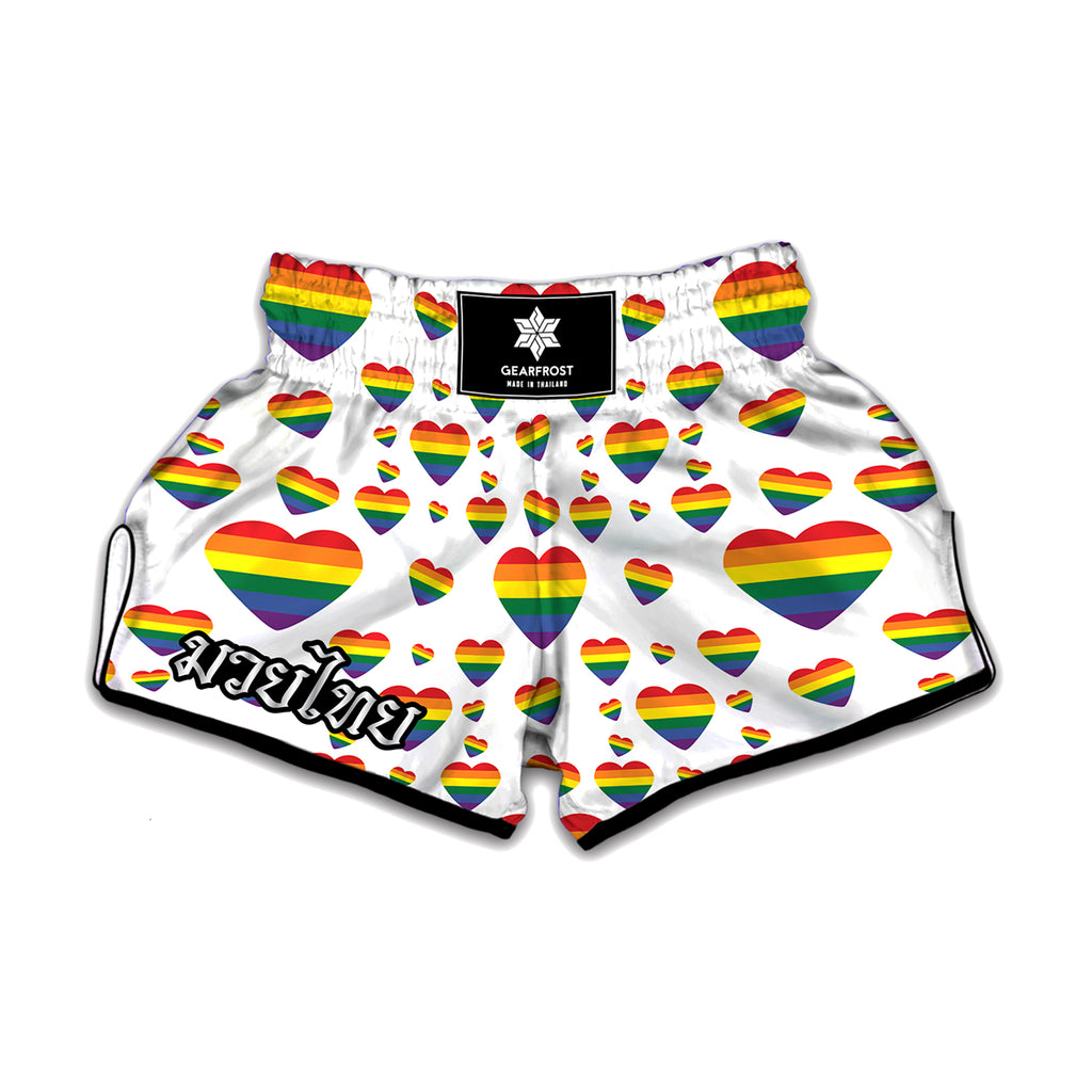 Rainbow LGBT Heart Pattern Print Muay Thai Boxing Shorts