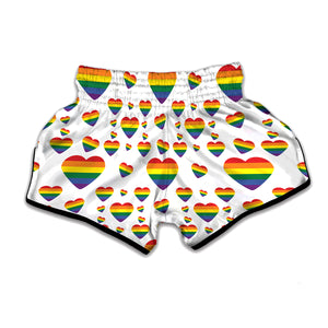 Rainbow LGBT Heart Pattern Print Muay Thai Boxing Shorts