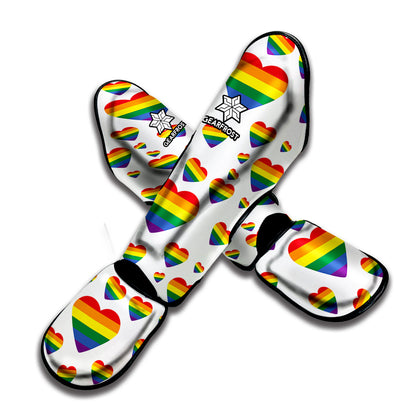 Rainbow LGBT Heart Pattern Print Muay Thai Shin Guard