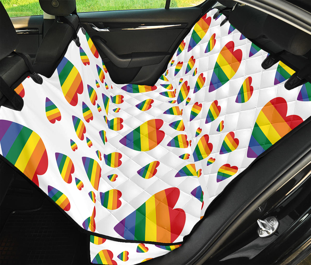 Rainbow LGBT Heart Pattern Print Pet Car Back Seat Cover