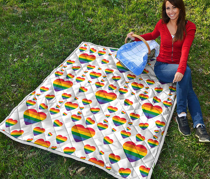 Rainbow LGBT Heart Pattern Print Quilt