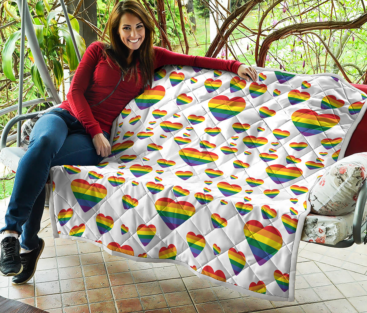 Rainbow LGBT Heart Pattern Print Quilt