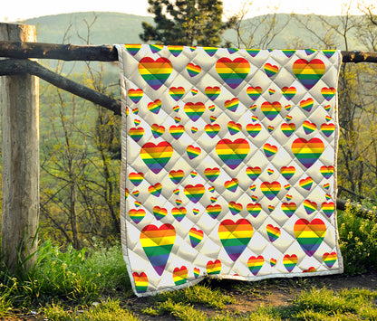 Rainbow LGBT Heart Pattern Print Quilt