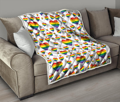 Rainbow LGBT Heart Pattern Print Quilt