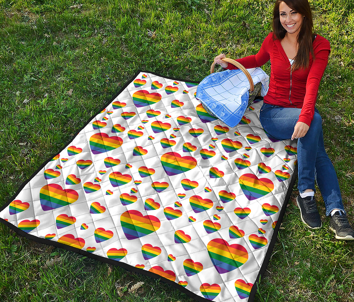 Rainbow LGBT Heart Pattern Print Quilt