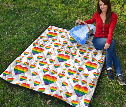 Rainbow LGBT Heart Pattern Print Quilt
