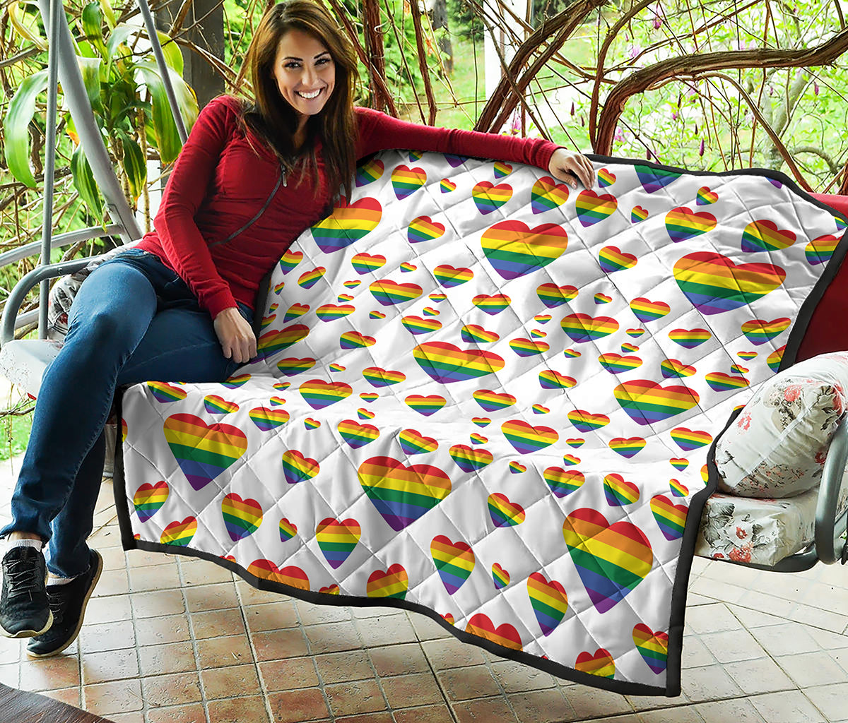 Rainbow LGBT Heart Pattern Print Quilt