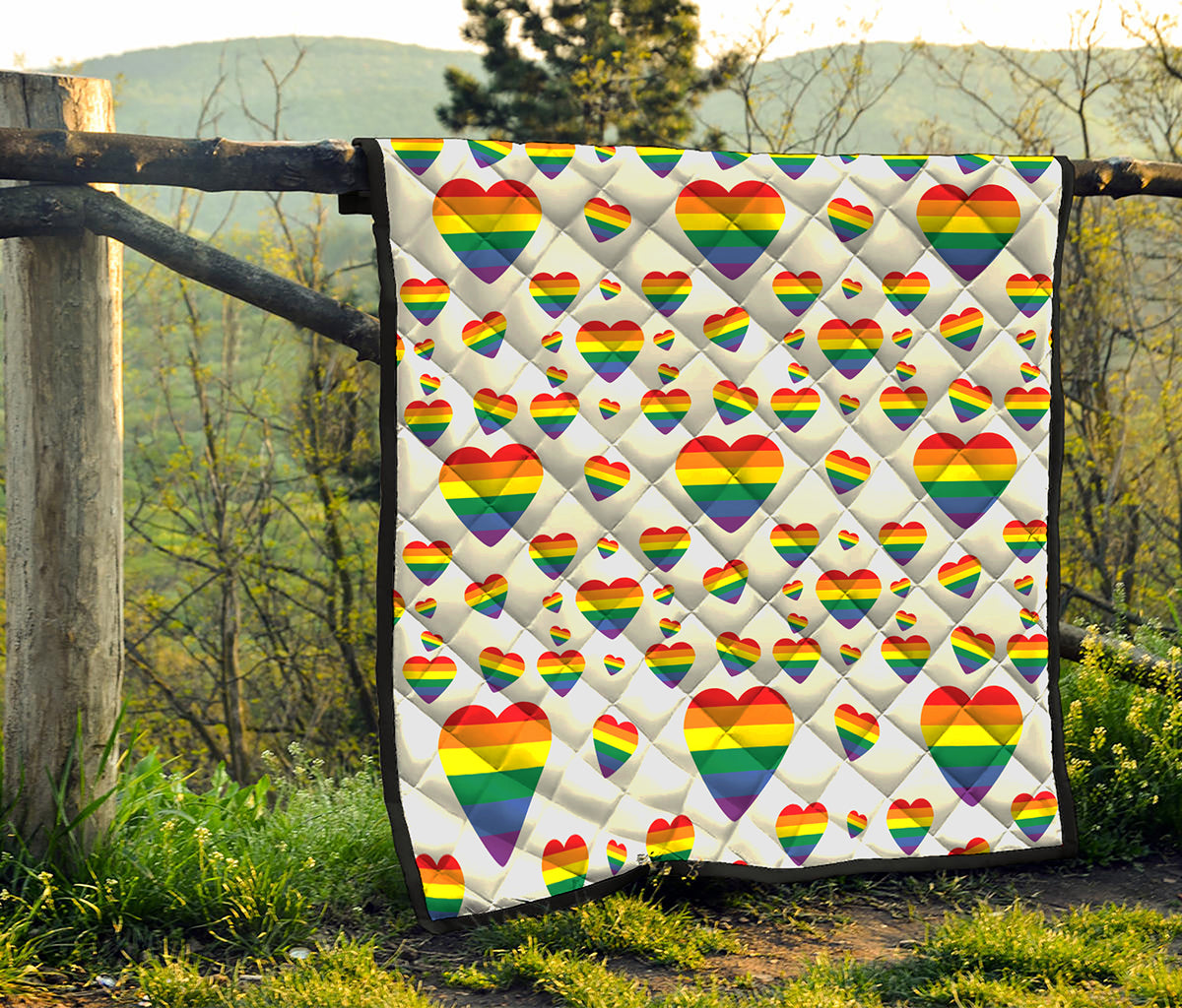 Rainbow LGBT Heart Pattern Print Quilt