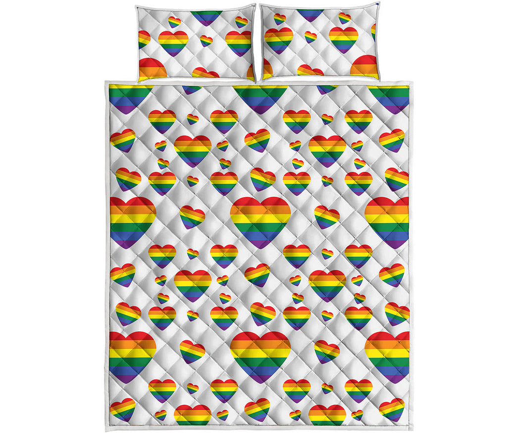 Rainbow LGBT Heart Pattern Print Quilt Bed Set
