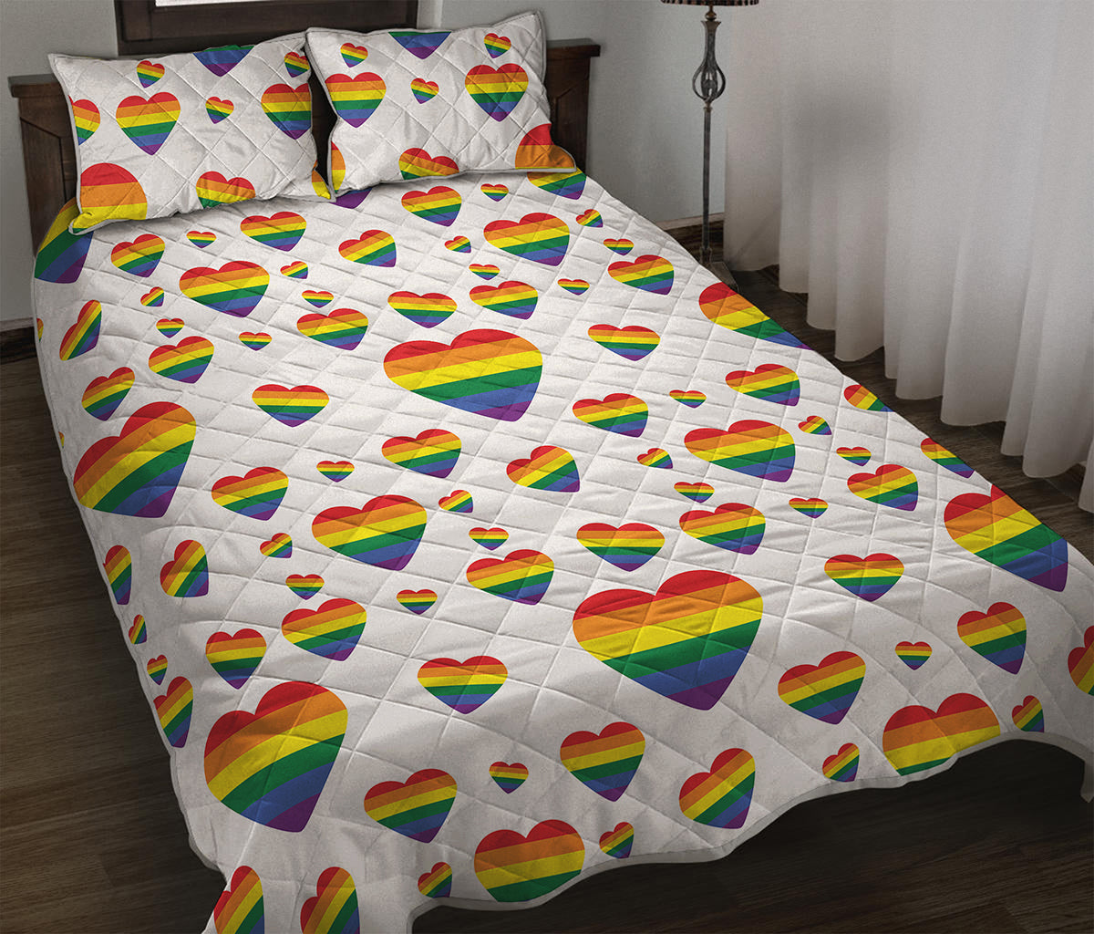 Rainbow LGBT Heart Pattern Print Quilt Bed Set