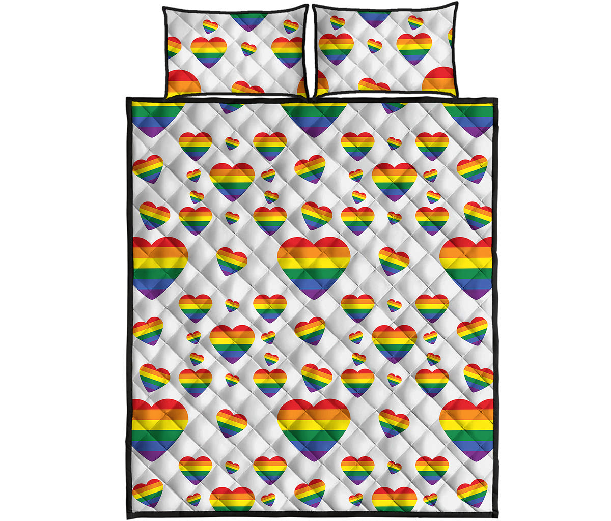 Rainbow LGBT Heart Pattern Print Quilt Bed Set
