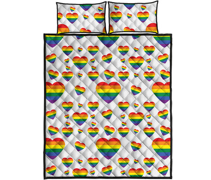 Rainbow LGBT Heart Pattern Print Quilt Bed Set
