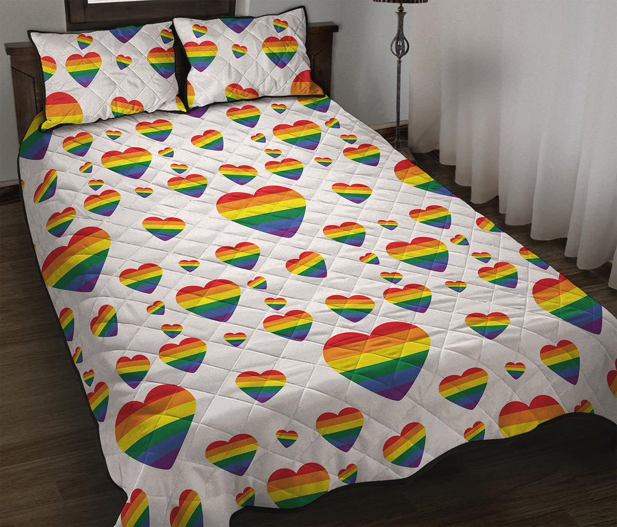 Rainbow LGBT Heart Pattern Print Quilt Bed Set