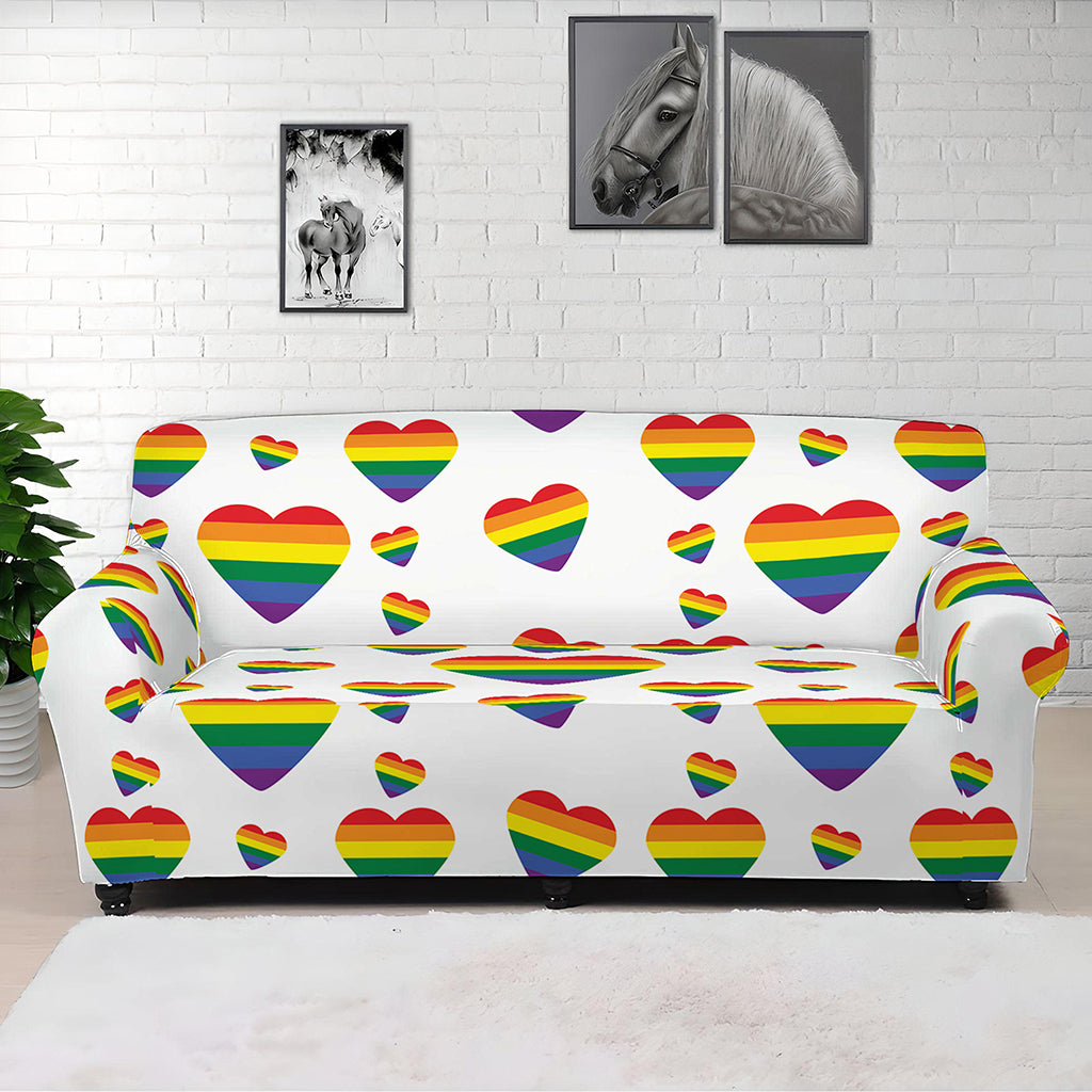 Rainbow LGBT Heart Pattern Print Sofa Cover