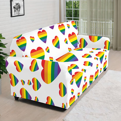 Rainbow LGBT Heart Pattern Print Sofa Cover