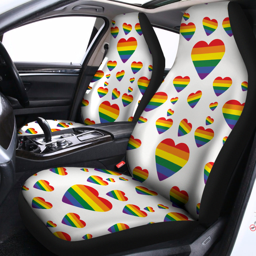 Rainbow LGBT Heart Pattern Print Universal Fit Car Seat Covers