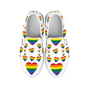 Rainbow LGBT Heart Pattern Print White Slip On Shoes