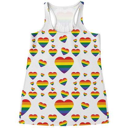 Rainbow LGBT Heart Pattern Print Women's Racerback Tank Top